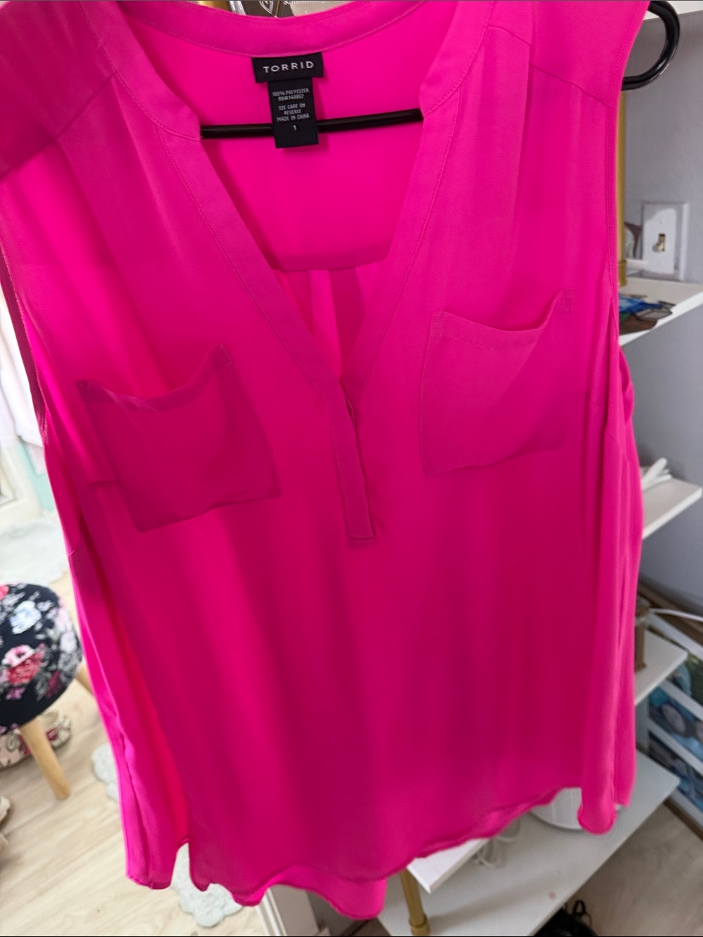 torrid Hot Pink Sleeveless V-Neck Pocket Tank